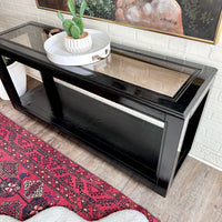 Black Lacquer Painted Console Table with Smoked Glass
