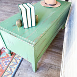 Green Rustic Coffee Table or Bench Seat with Drawers