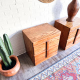 Pair of Solid Oak Brutalist Style Side Tables