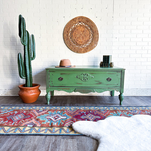 Green Rustic Coffee Table or Bench Seat with Drawers