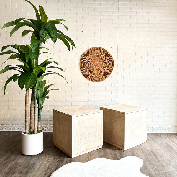 Blonde Wood Cube Side Tables