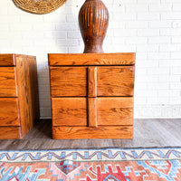 Pair of Solid Oak Brutalist Style Side Tables