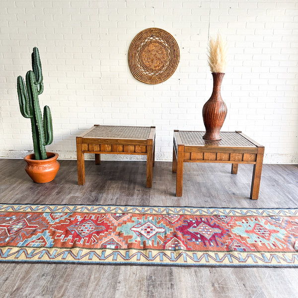 Pair of Vintage Solid Wood Tiled Side Tables
