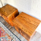 Pair of Solid Oak Brutalist Style Side Tables