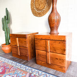 Pair of Solid Oak Brutalist Style Side Tables