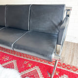 Black Chrome & Faux Leather Modern Sofa