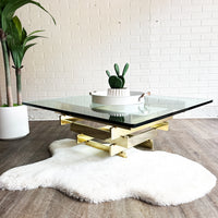 Stacked Gold Brass & Glass Hollywood Regency Coffee Table