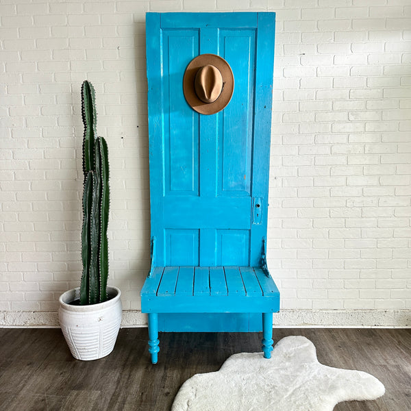 Turquoise Vintage Door Hall Tree with Bench