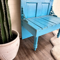 Turquoise Vintage Door Hall Tree with Bench