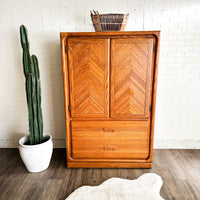 Vintage Solid Oak Herringbone Style Malibu Wardrobe