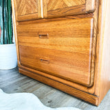 Vintage Solid Oak Herringbone Style Malibu Wardrobe