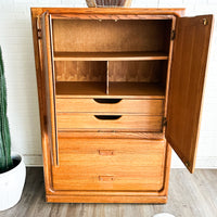 Vintage Solid Oak Herringbone Style Malibu Wardrobe