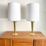 Pair of Vintage Brass Post Mod Lamps with Shade