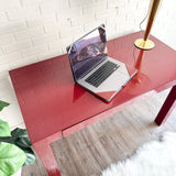 Dark Red Maroon High Gloss Lacquer Desk w/ Drawers