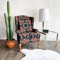 Vintage Patchwork Wingback Chair with Pillow