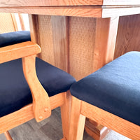 Vintage Oak Dining Table w/ 6 Chairs - Newly Recovered in Black Velvet