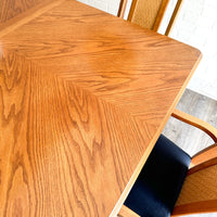 Vintage Oak Dining Table w/ 6 Chairs - Newly Recovered in Black Velvet