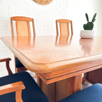 Vintage Oak Dining Table w/ 6 Chairs - Newly Recovered in Black Velvet