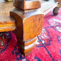 Vintage Walnut & Glass Octogonal Coffee Table with Rattan Accent