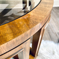 Round Vintage Coffee Table with Brass Accents