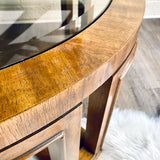 Round Vintage Coffee Table with Brass Accents