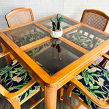 Vintage Dining Table & 4 Rolling Cane Chairs with Leopard Fabric