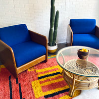 Pair of Cobalt Blue Heavy Oak Chair