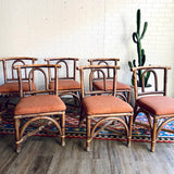 Set of 6 Bamboo Chairs with New Upholstery