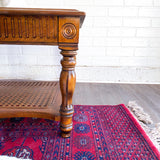 Vintage Walnut & Glass Rectangular Coffee Table with Cane Accent