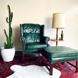 Vintage Hunter Green Nailhead Studded Armchair with Ottoman