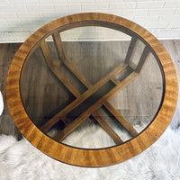 Round Vintage Coffee Table with Brass Accents