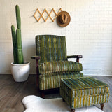 Green Stripped Vintage Velvet Chair with Ottoman