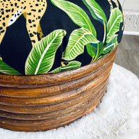 Upcycled Leopard Bamboo Ottoman