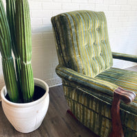 Green Stripped Vintage Velvet Chair with Ottoman