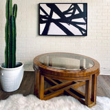 Round Vintage Coffee Table with Brass Accents