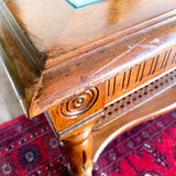 Vintage Walnut & Glass Rectangular Coffee Table with Cane Accent