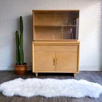 Mid Century Sideboard Hutch with Etched Glass Handles