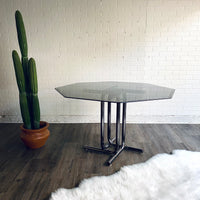 Smoked Glass & Chrome Octogonal Dining Table - Seats 4