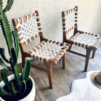 Set of Two Teak Wood Macrame Chairs