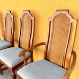 Cane Chairs with New Dusty Teal Upholstery