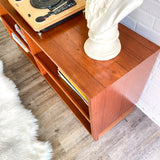 Danish MCM Teak Record Console with Slide Out & Adjustable Shelves