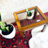 Solid Wood Smoked Glass Side Table