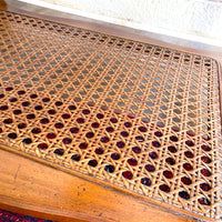 Vintage Walnut & Glass Rectangular Coffee Table with Cane Accent