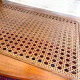 Vintage Walnut & Glass Rectangular Coffee Table with Cane Accent