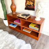 Danish MCM Teak Record Console with Slide Out & Adjustable Shelves