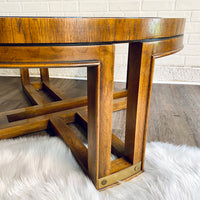 Round Vintage Coffee Table with Brass Accents