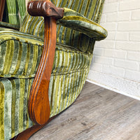 Green Stripped Vintage Velvet Chair with Ottoman