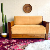 Sunset Yellow Vintage Velvet Foldout Couch