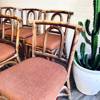 Set of 6 Bamboo Chairs with New Upholstery
