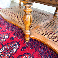 Vintage Walnut & Glass Rectangular Coffee Table with Cane Accent